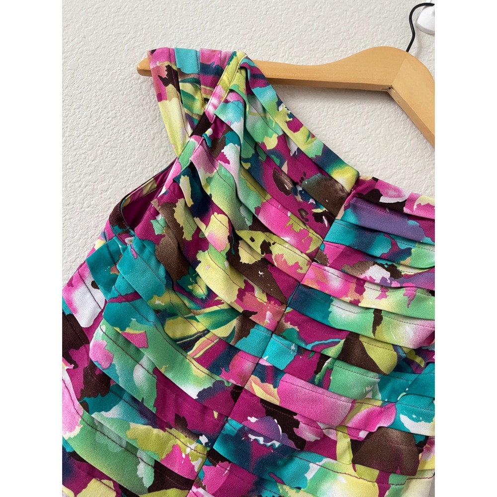 Adrianna Papell Floral Ruched Sheath Dress Size‎ 10 Pink Blue Cocktail Wedding - Picture 10 of 17